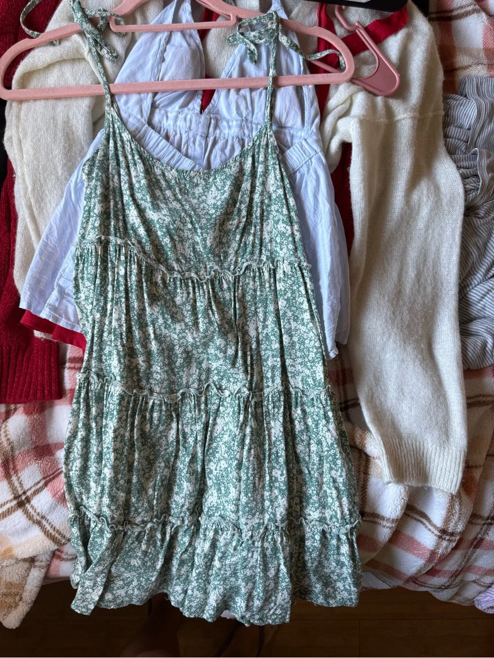 SHEIN Green Floral Tiered Mini Dress